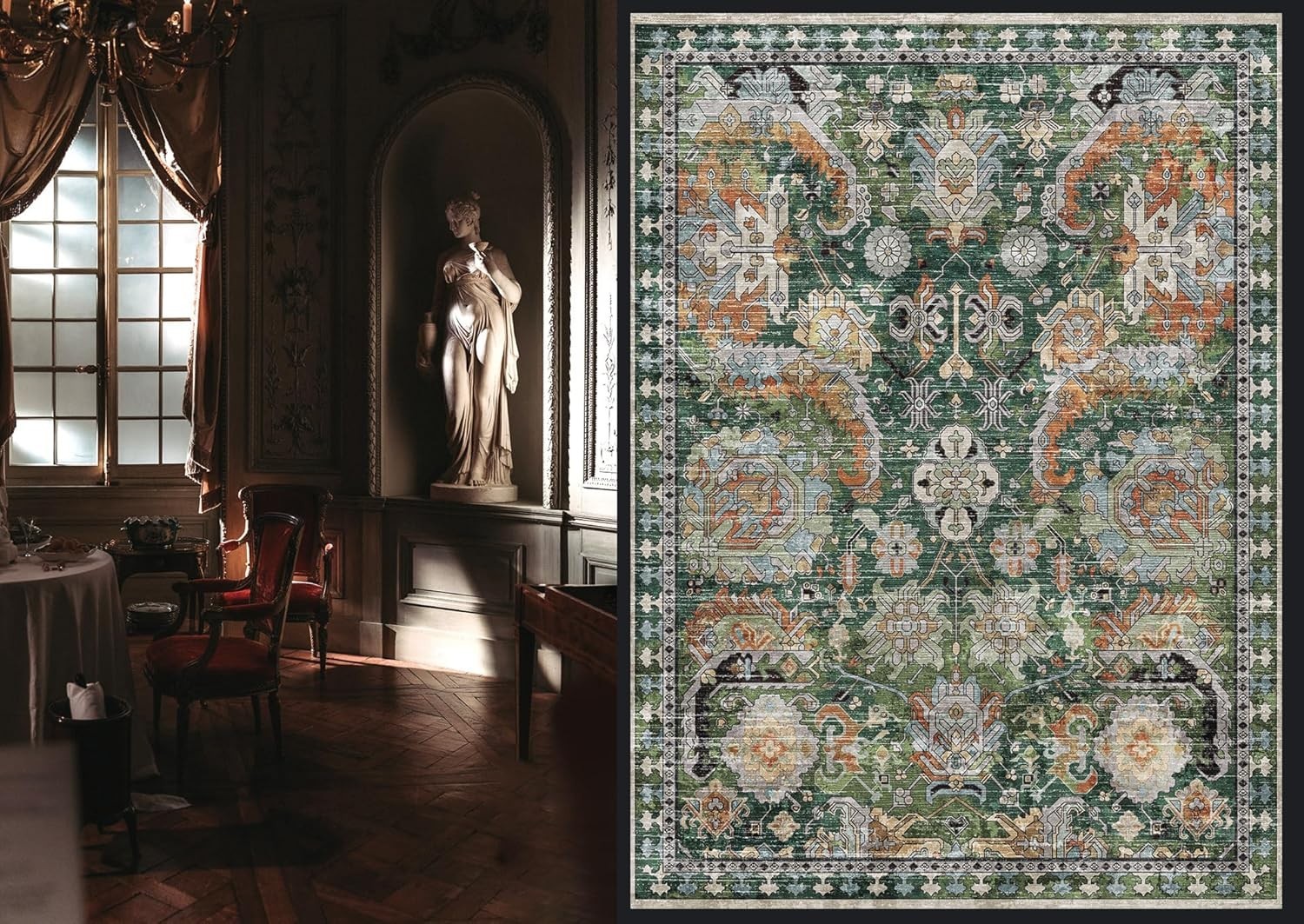 Durable Washable Area Rug 3′ x 5′ – Non-Slip & Vintage Elegance for Any Room