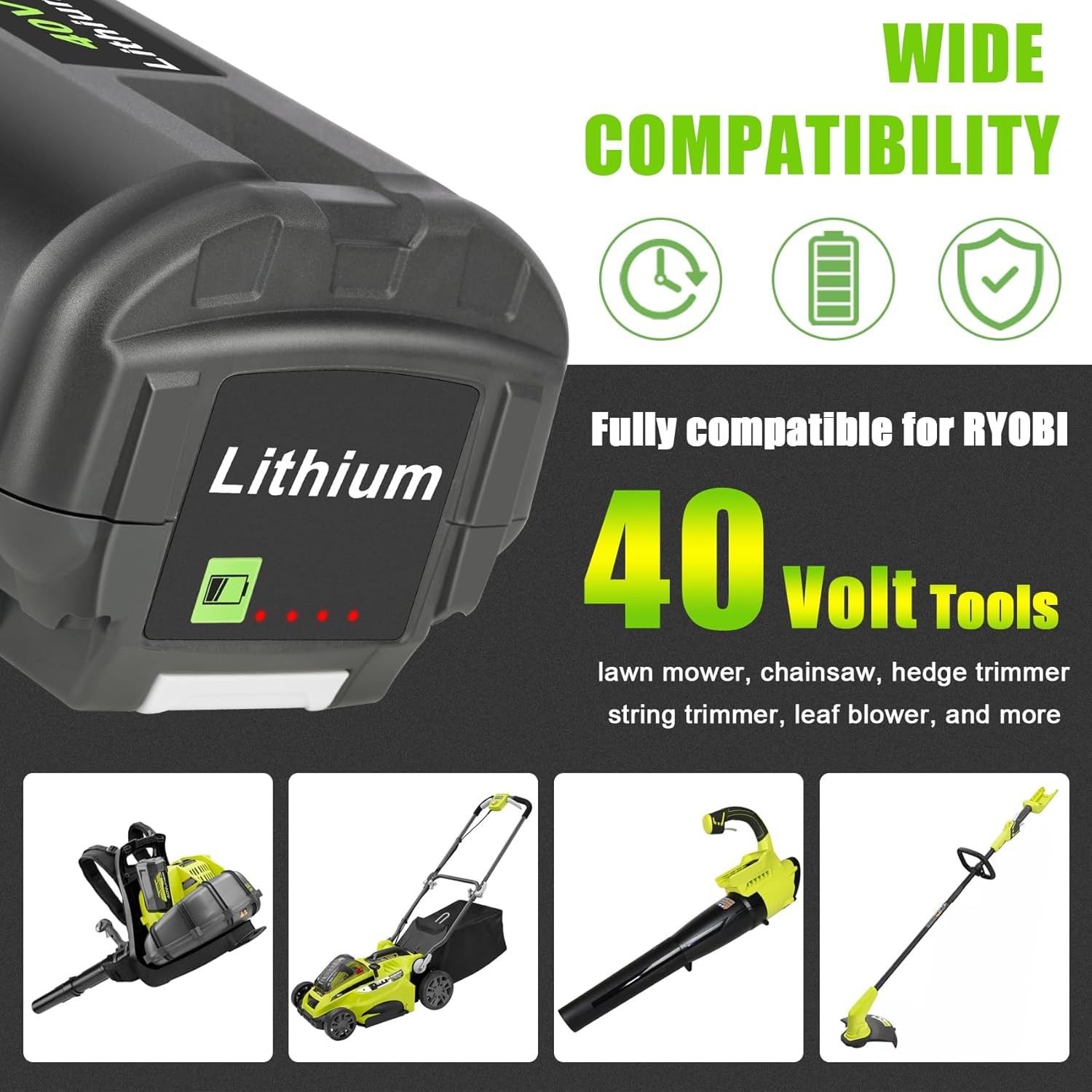 40V Battery For Ryobi 40V 6.0Ah Lithium OP4060 OP4030 OP4050 OP40602 OP40261