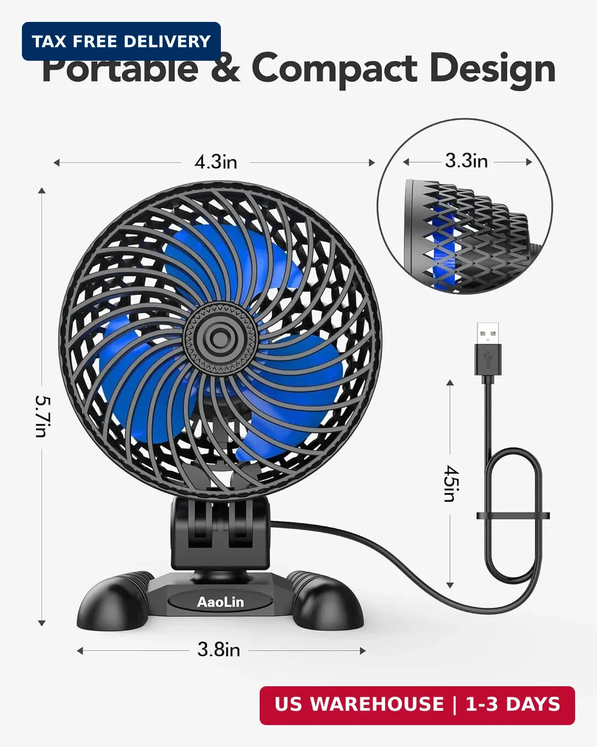 USB Desktop Small Fan, Stepless Speed Adjustment with Multiple Speed Levels, Por