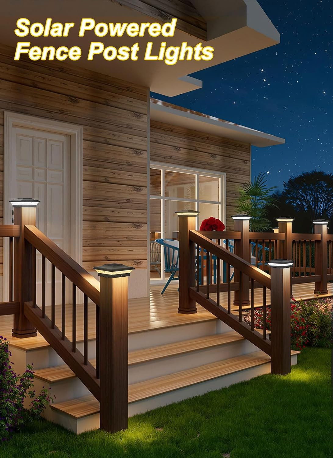 T-SUN Solar Post Cap Lights 6 Pack for 4×4 Vinyl Wooden Posts, Waterproof Outdoo