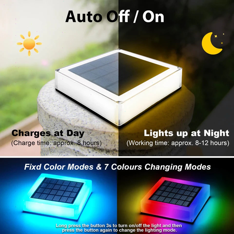 T-SUN 4PKS Solar Post Cap Lights LED RGB Outdoor Landscape Lights Garden Lights
