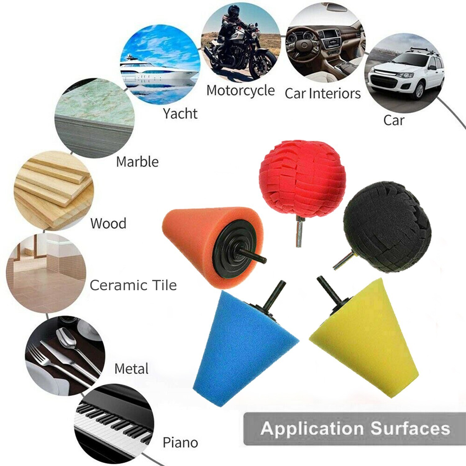 5Pcs Foam Drill Polishing Cone Ball Pads Kit Car Waxing Buffing Wheel Polisher