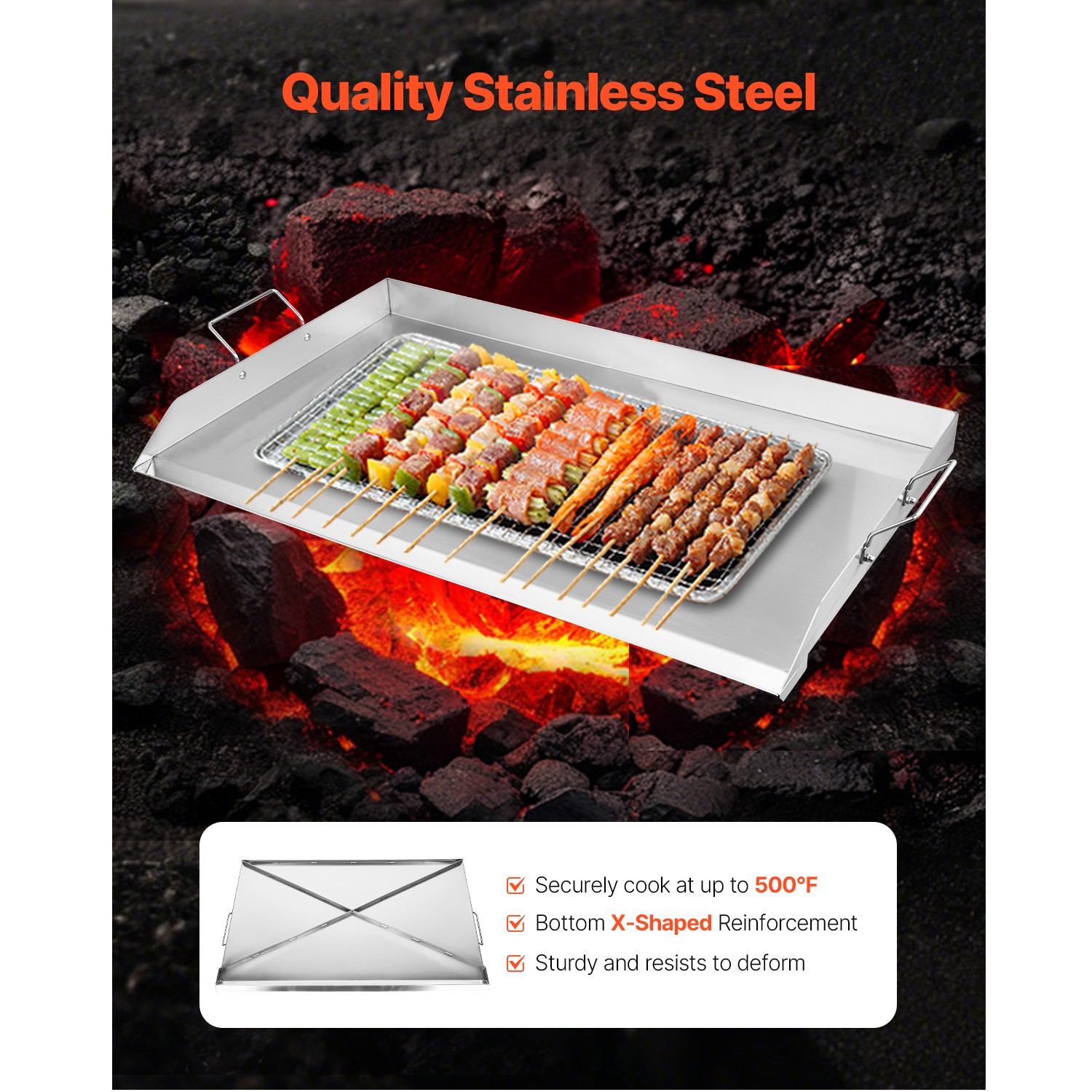 36×22 in Flat Top Griddle Stainless Steel Universal BBQ Grill Pan Cookware