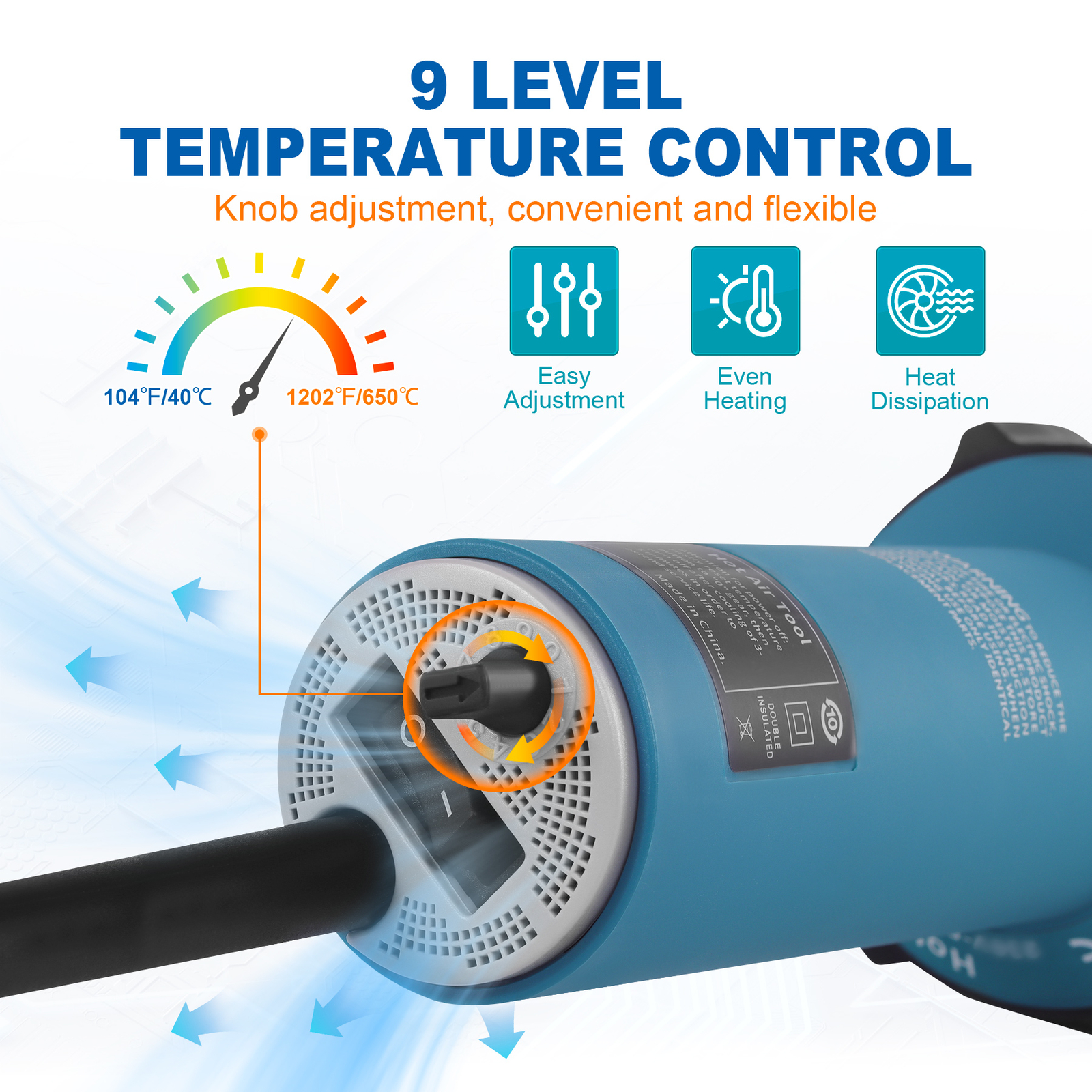 1500W Professional Hot Air Gun Heating Gun Plastic Welder Tool with Nozzles