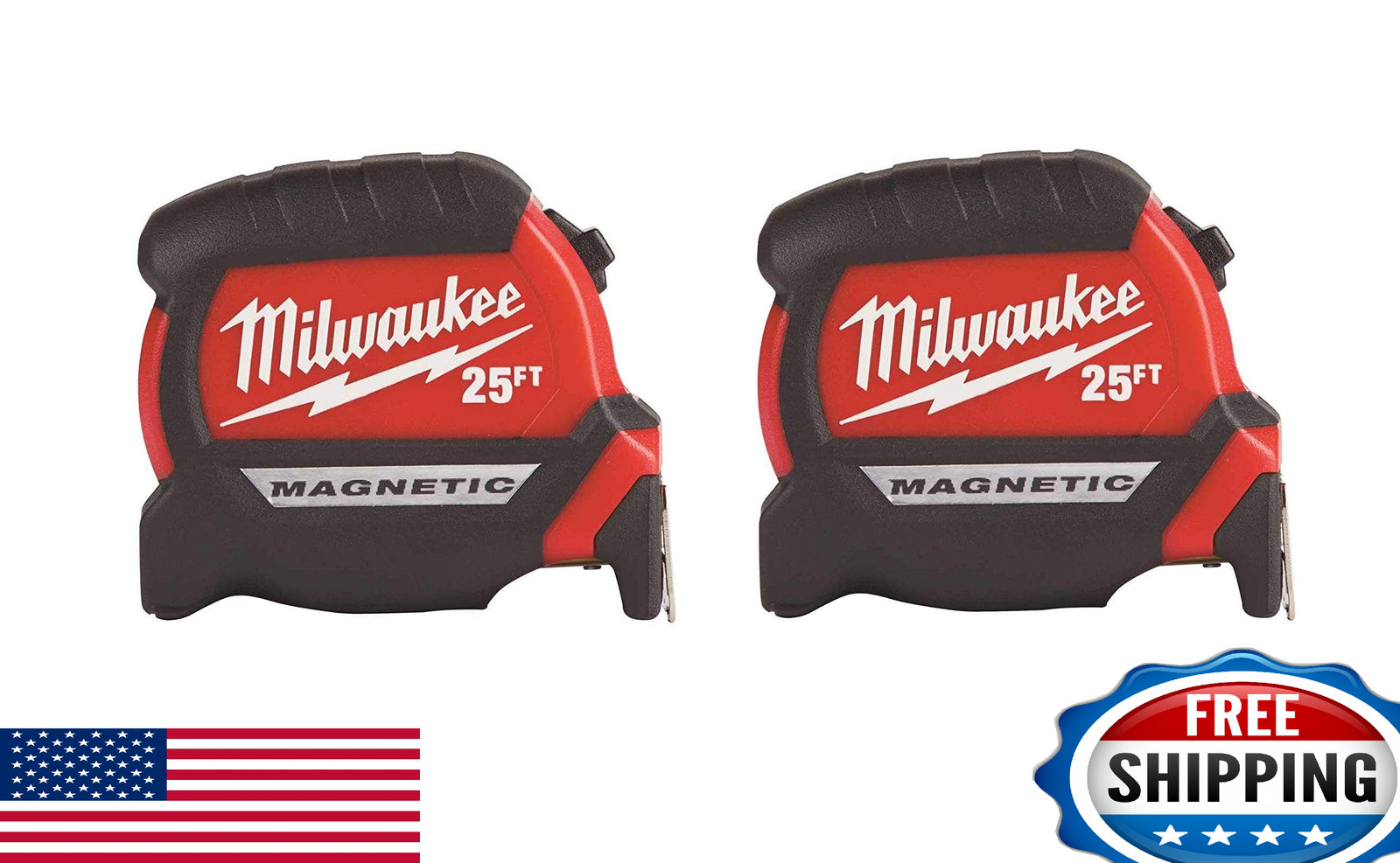 Milwaukee Tool 48-22-7125 Magnetic Tape Measure 25 ft x 1.83 Inch, 2 Pack