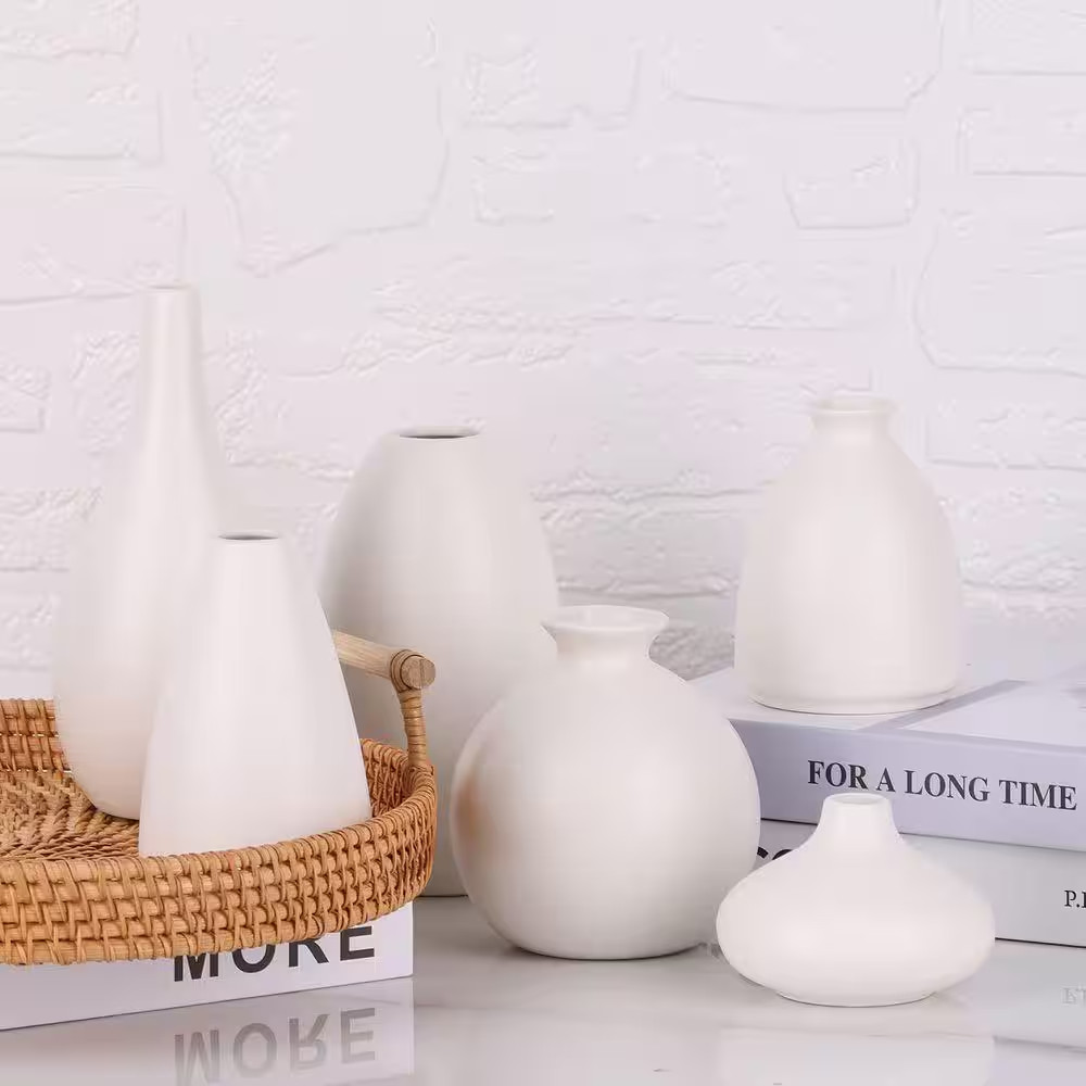 6.7 in Small White Vases for Flowers, Ceramic Bud Vase Bulk Boho Centerpieces, S
