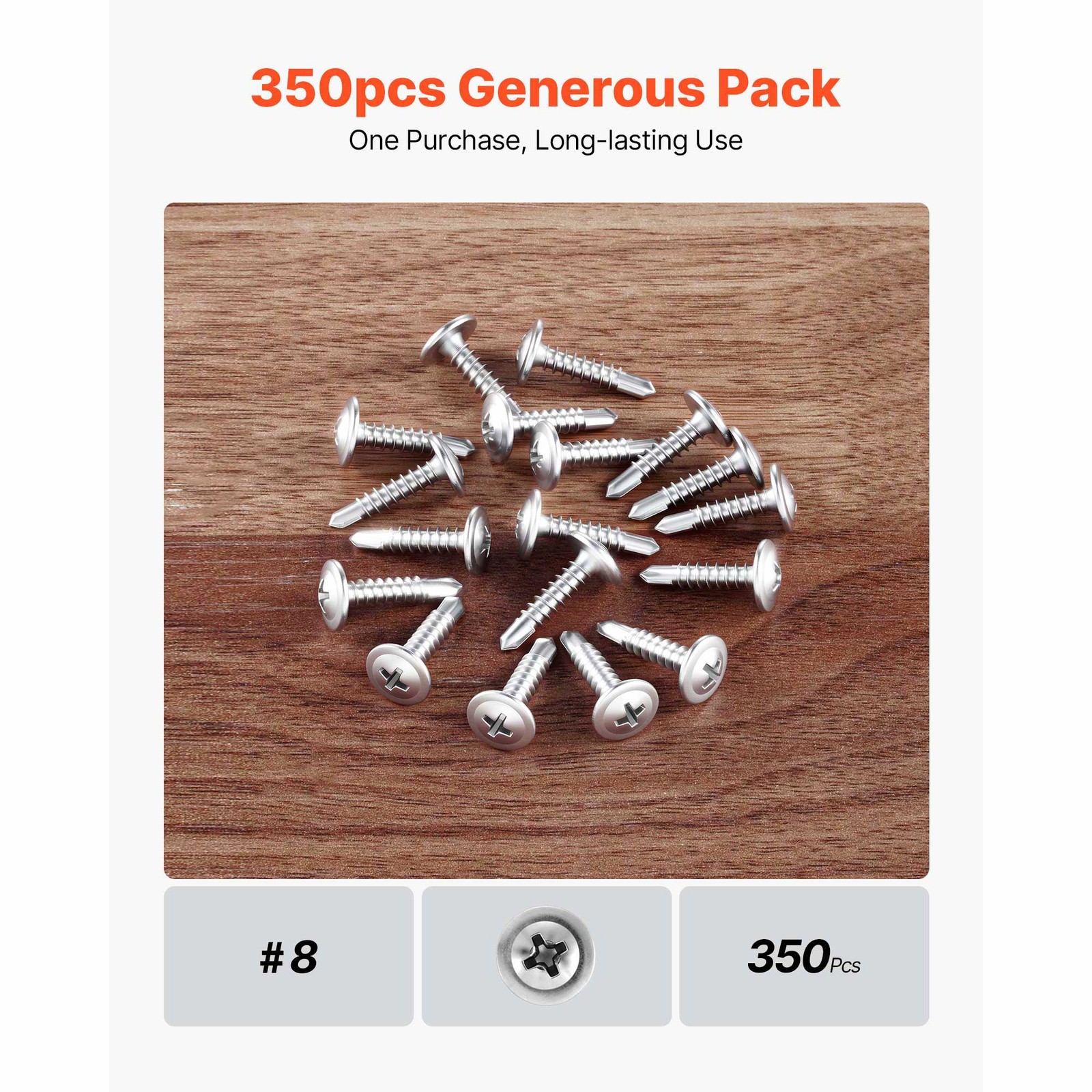 Self Tapping/Drilling Screws 3/4 Inch Stainless Steel Phillips Wafer Head 350pcs