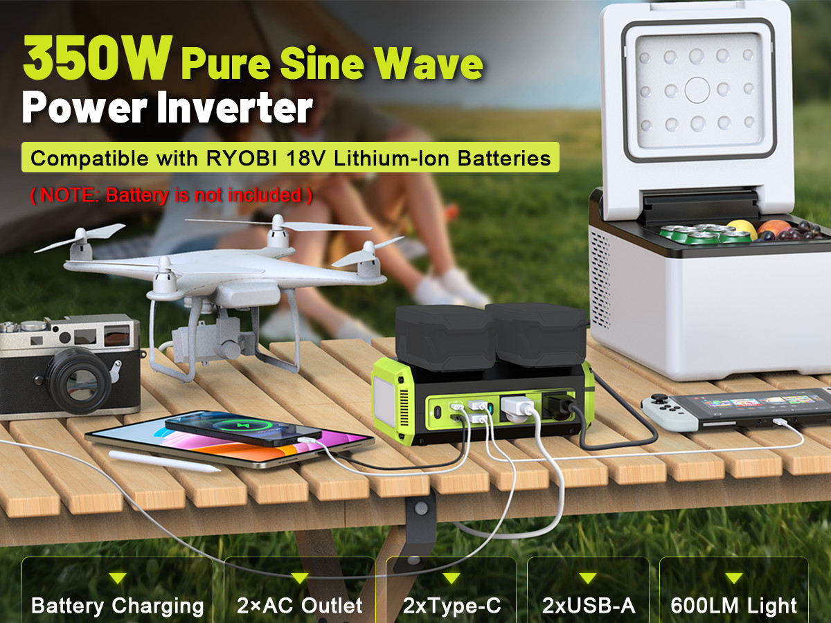 350W Power Inverter Compatible with Ryobi 18V Battery 120V(Battery Not Included)