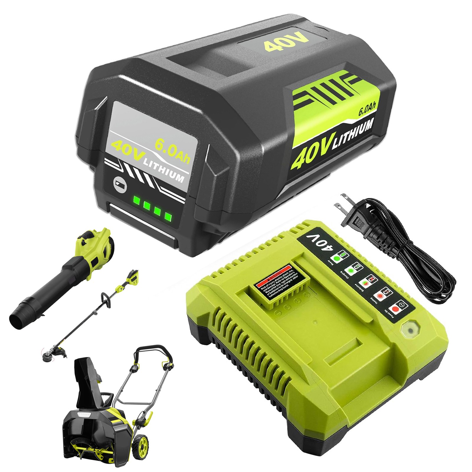 40V 6.0Ah Lithium Battery & Rapid Charger Kit for Ryobi 40 Volt Batteries