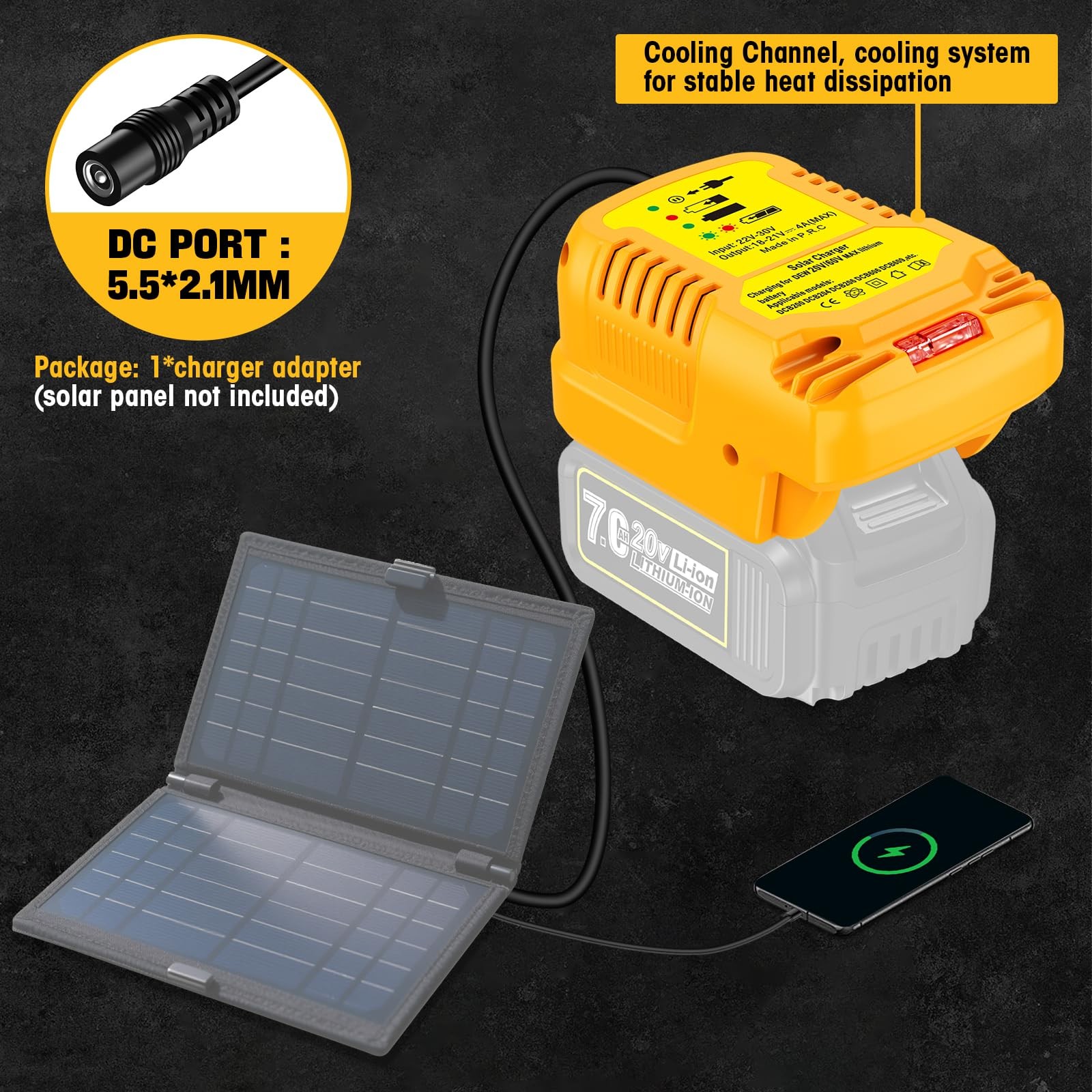 Solar Charger for Dewalt 20V Battery,for Solar Panels（Not Include Work for Ch…