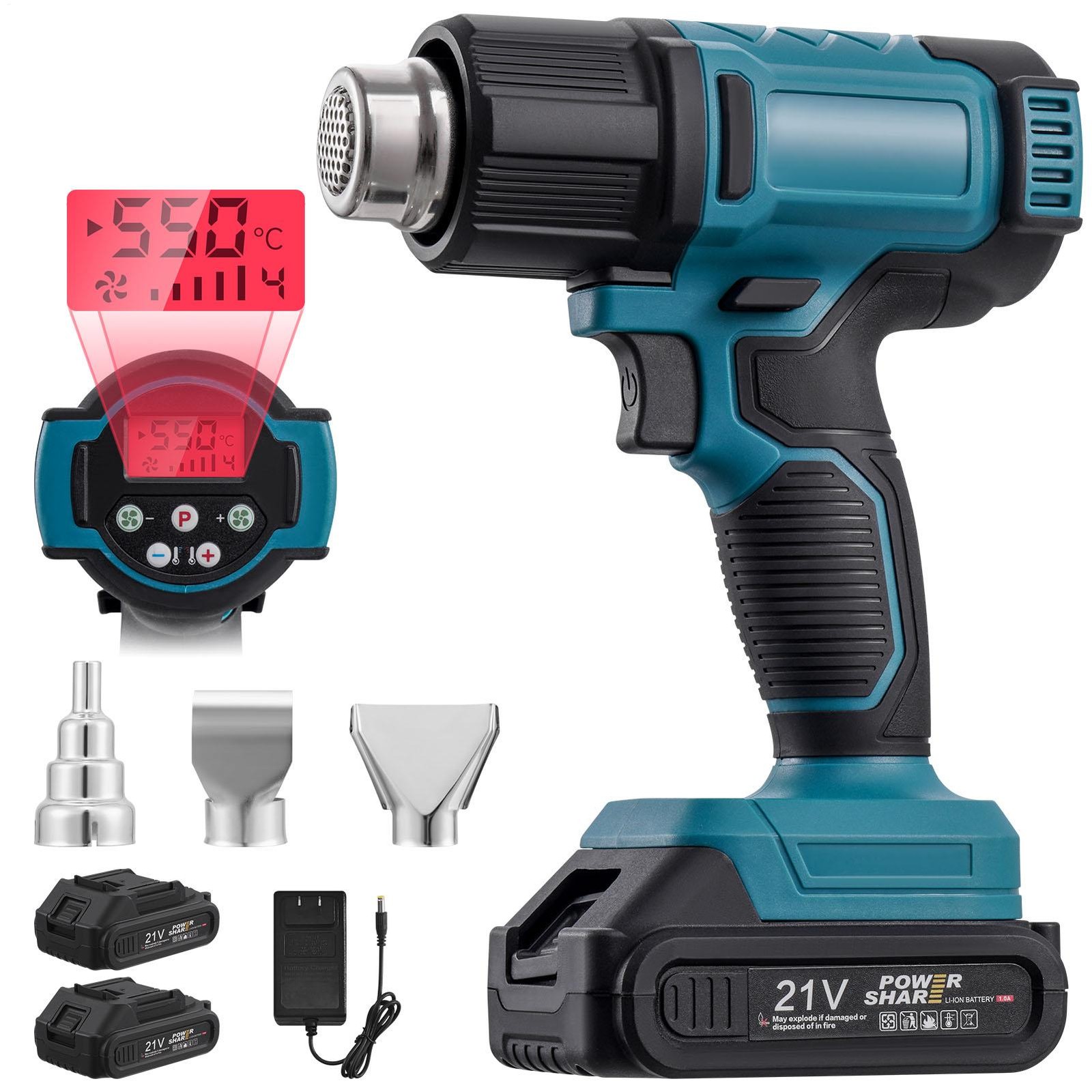 Cordless Heat Gun Hot Air Gun 21V Max Li-ion Battery W/3 Nozzles 350W