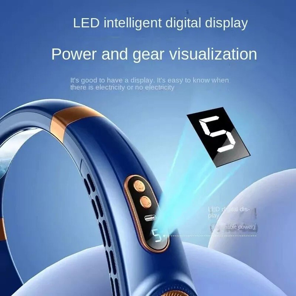 Portable Hanging Neck Fan 5-Speed USB Rechargeable Bladeless W/ Cold Plate USA