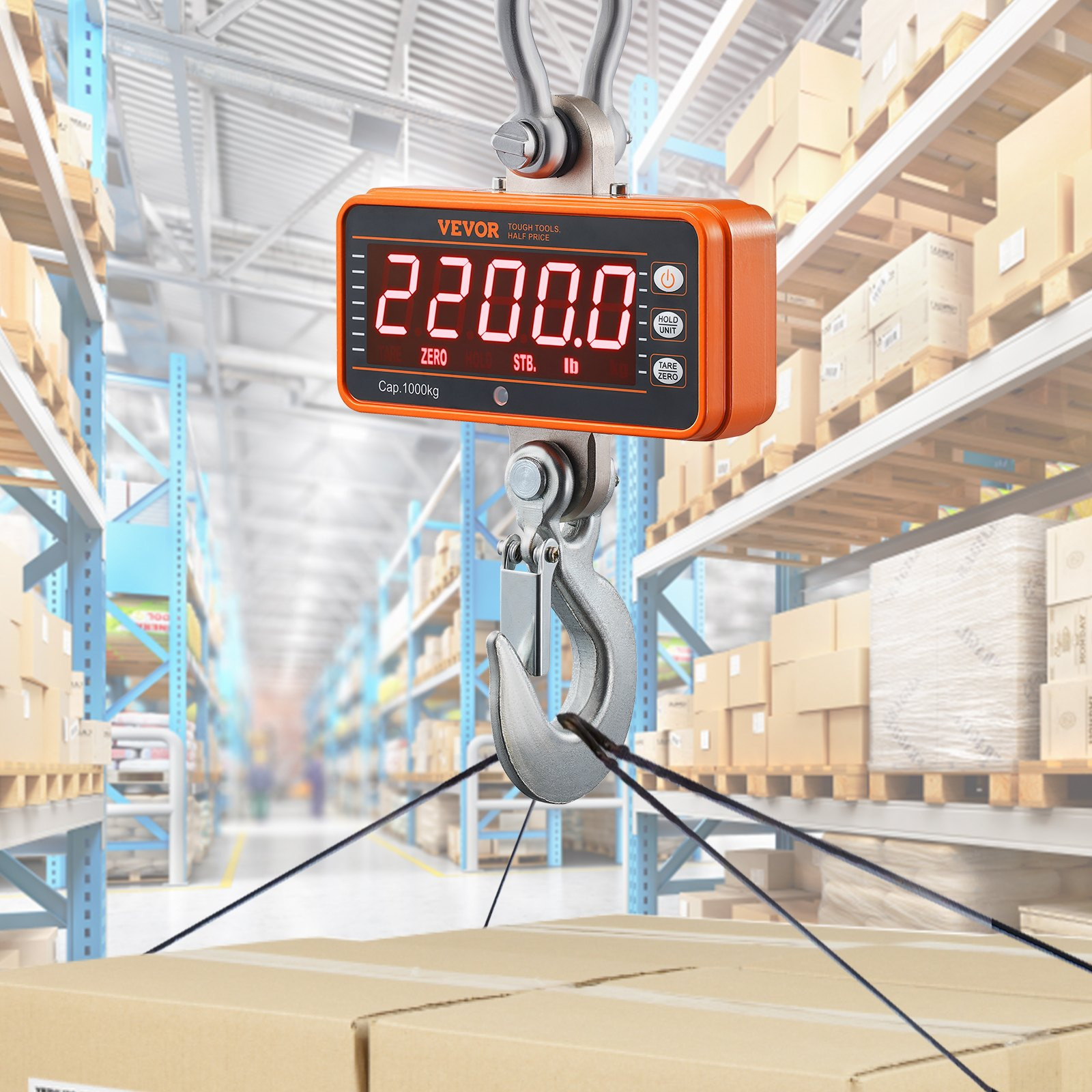VEVOR Digital Crane Scale, 2200 lbs/1000 kg, Industrial Heavy Duty Hanging Scale