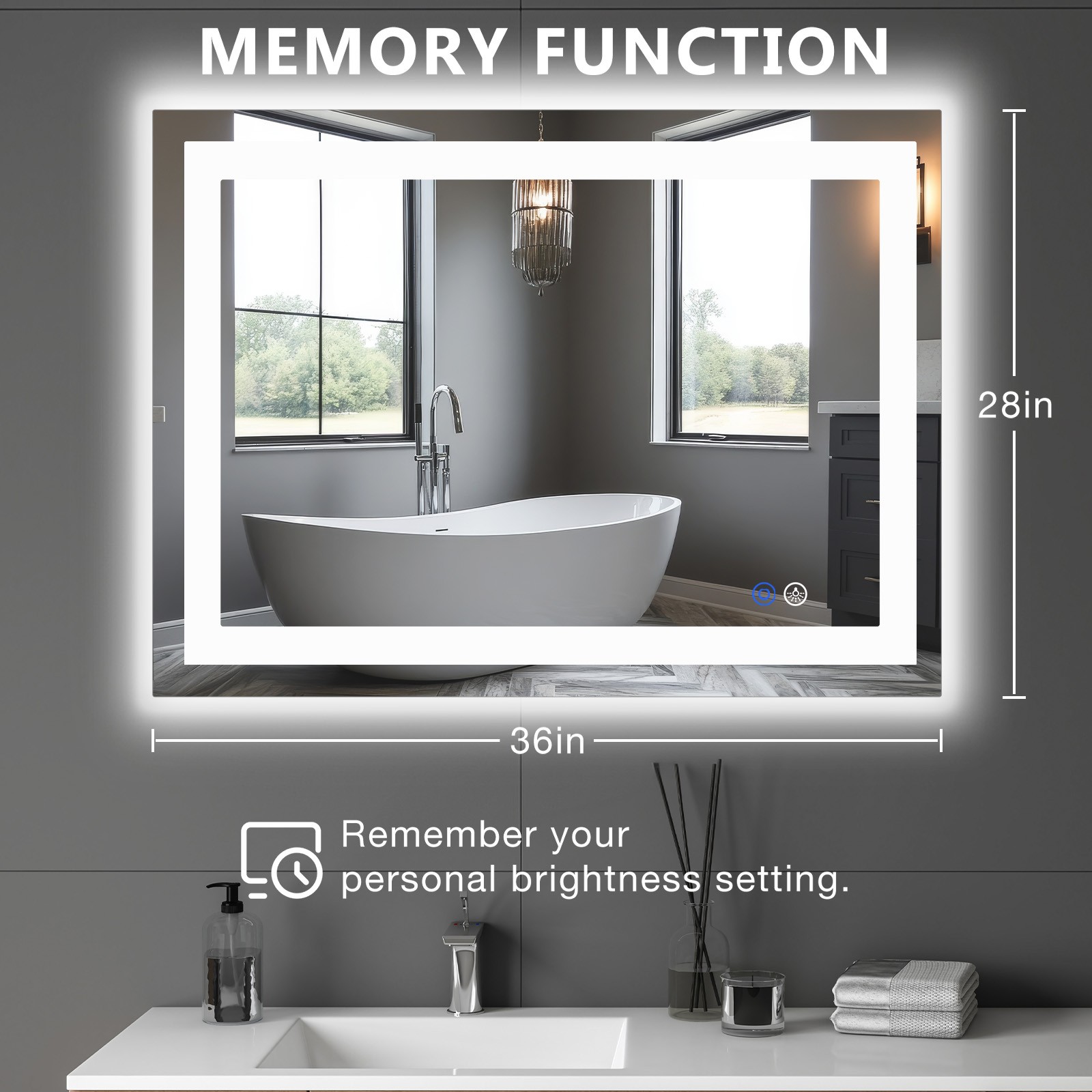Dual LED Lighted Bathroom Mirror,Smart Memory Function,Anti-Fog Vanity Mirror