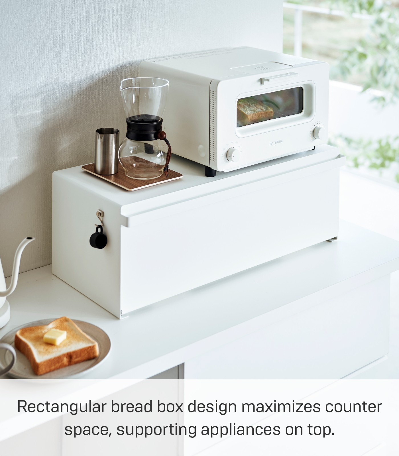 Yamazaki Home Tower Bread Box Wide Kitchen Countertop Storage Bin Organizer