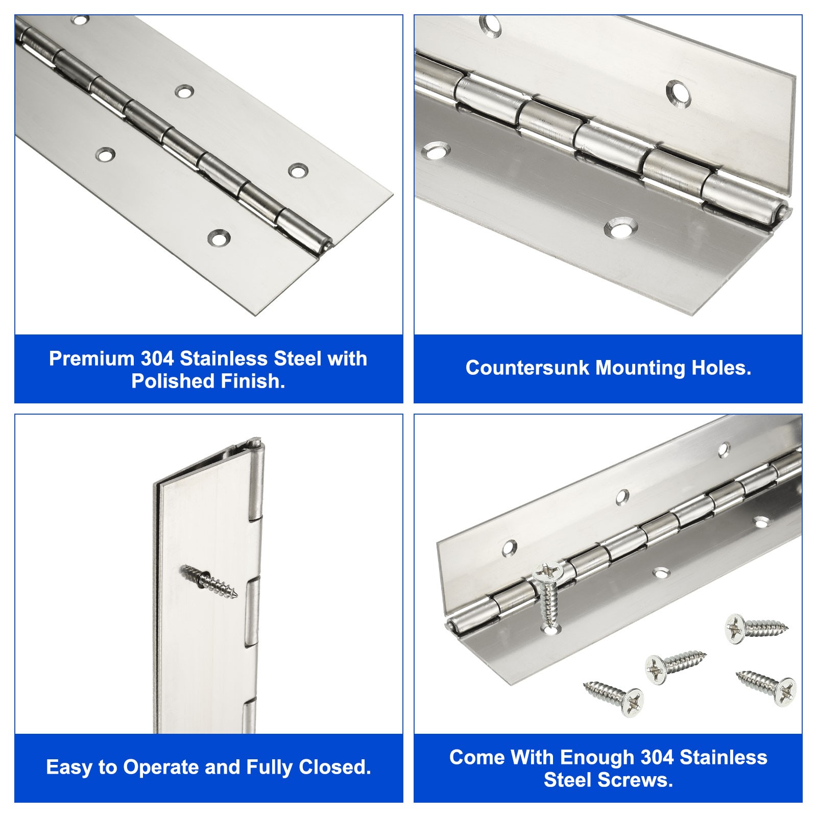 Stainless Steel Piano Hinge 36 Inch x 3 Inch Continuous Hinge Silver