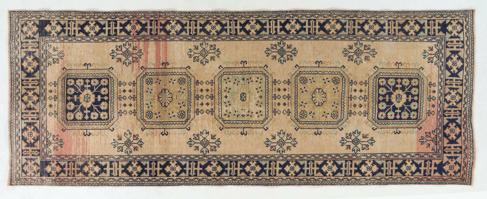 4.6×12 Ft Vintage Anatolian Oushak Runner Rug. Hand Knotted Wool Rug