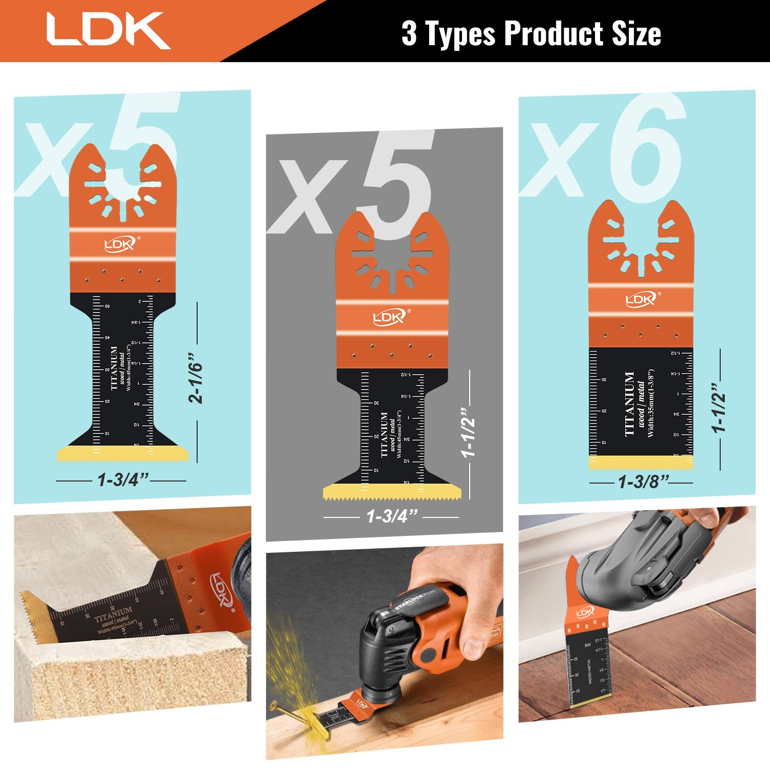 16Pc Titanium Oscillating Tool Blades, Universal Multitool Blades | Professional
