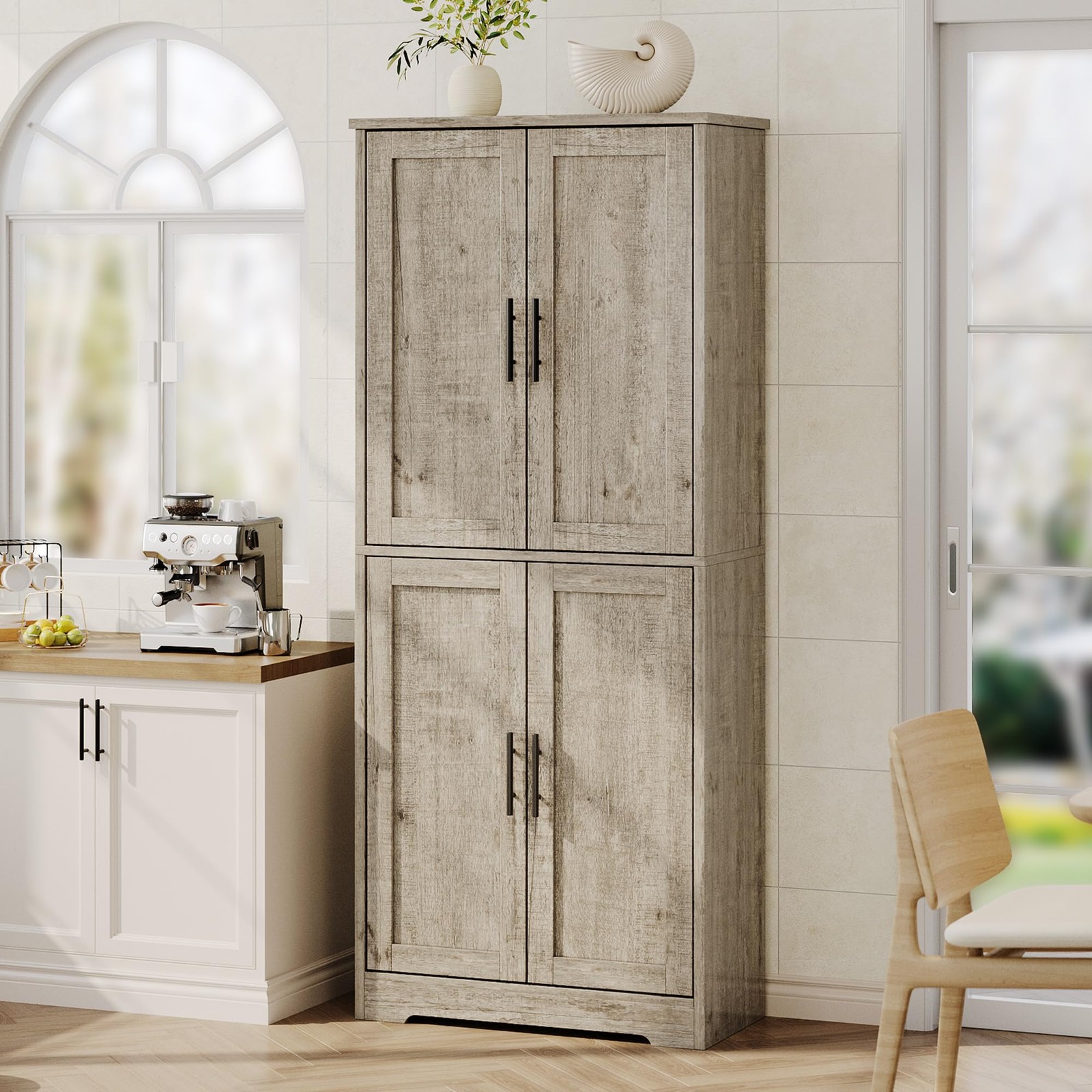 70″ Tall Kitchen Pantry Cabinet Storage Cabinet W/ 4 Doors & Adjustable Shelves