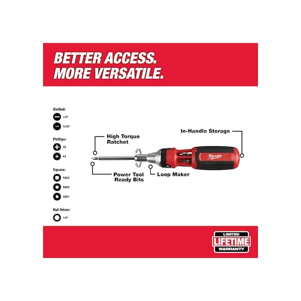 Milwaukee Tool 48-22-2322 9-In-1 Square Drive Ratcheting Multi-Bit Driver