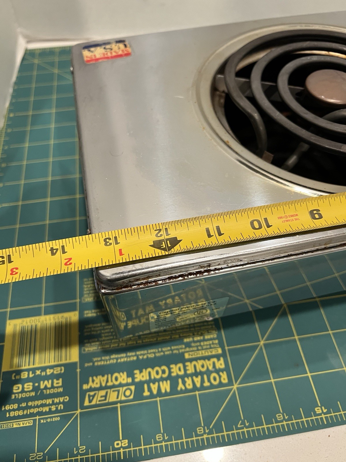 13×8” RARE Capitol Single Electric Burner USA Works Tested CUL 250 VINTAGE 1100w