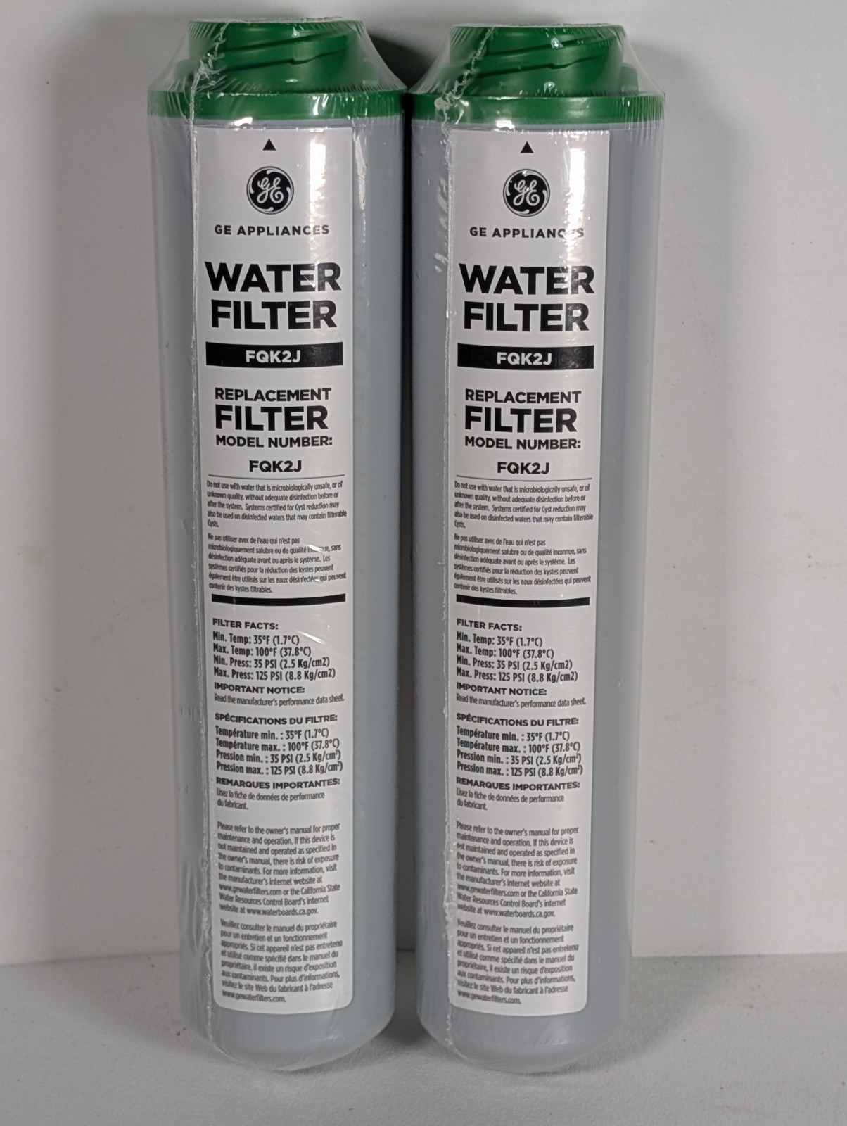 GE Under Sink Water Filter Replacement Dual Flow 6 Months (FQK2J) 2 Filters