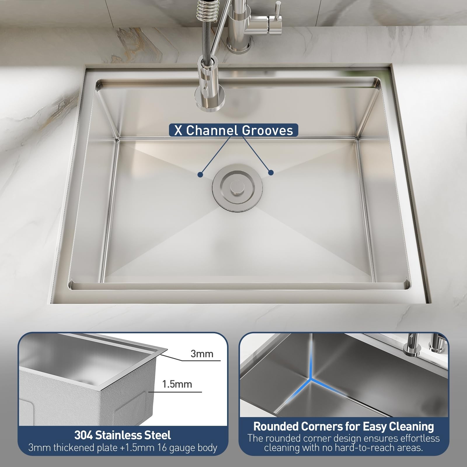 Undermount Kitchen Sink ,32x19x10″ Stainless Steel Single Bowl Sink Workstation