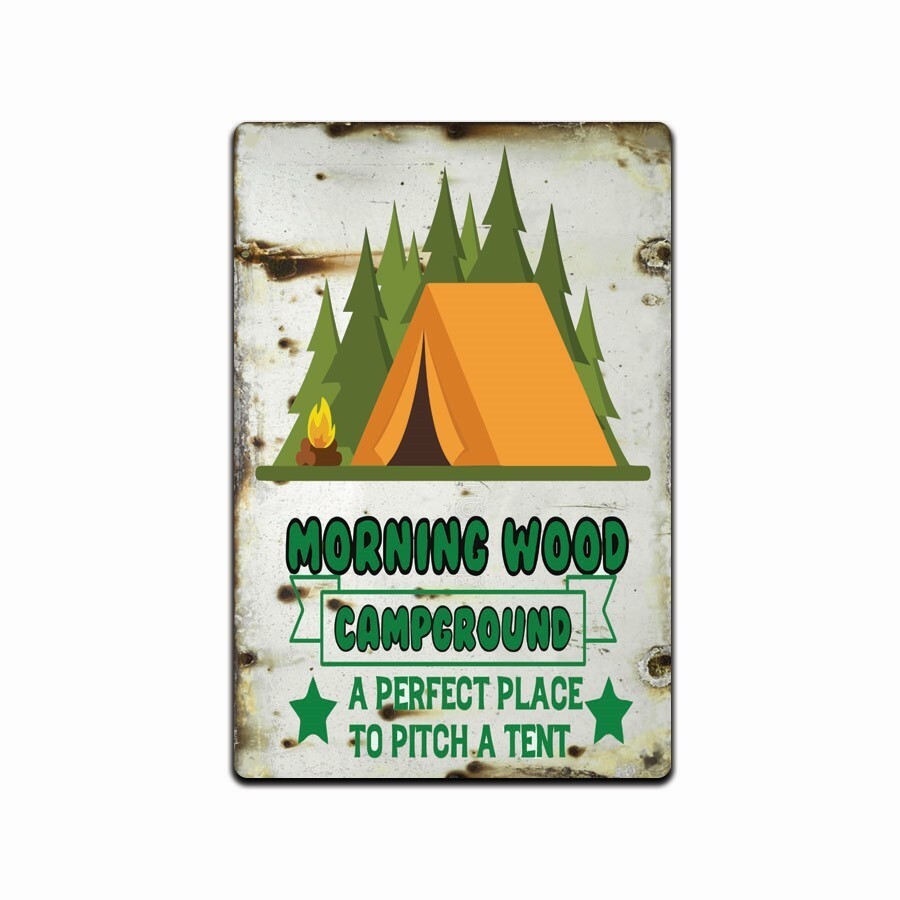 Morning Wood Campground Sign Home room wall art gift decor funny