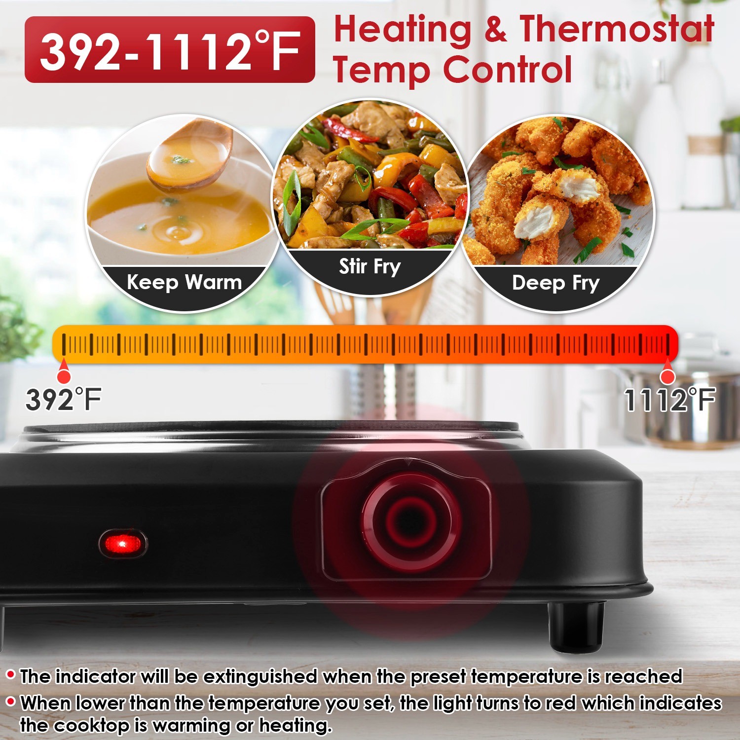 Adjustable Temperature Electric Burner Countertop Hot Plate Cooktop Stove