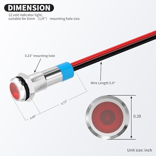 LED Indicator Light 12V Red LED 6MM Metal Waterproof 12 Volt 6mm-12v 10pcs
