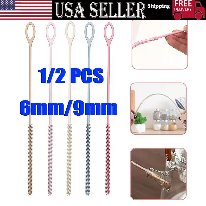Silicone Straw Cleaner Brush, Reusable, Extra Long for Cleaning Tumbler, Handle