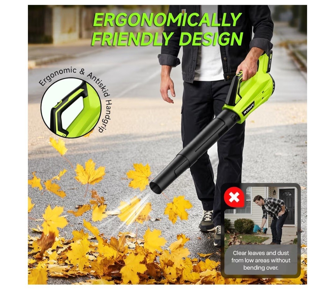 RYAHT 20V Cordless Leaf Blower Kit 450 CFM 150 MPH w/2 Batteries Charger