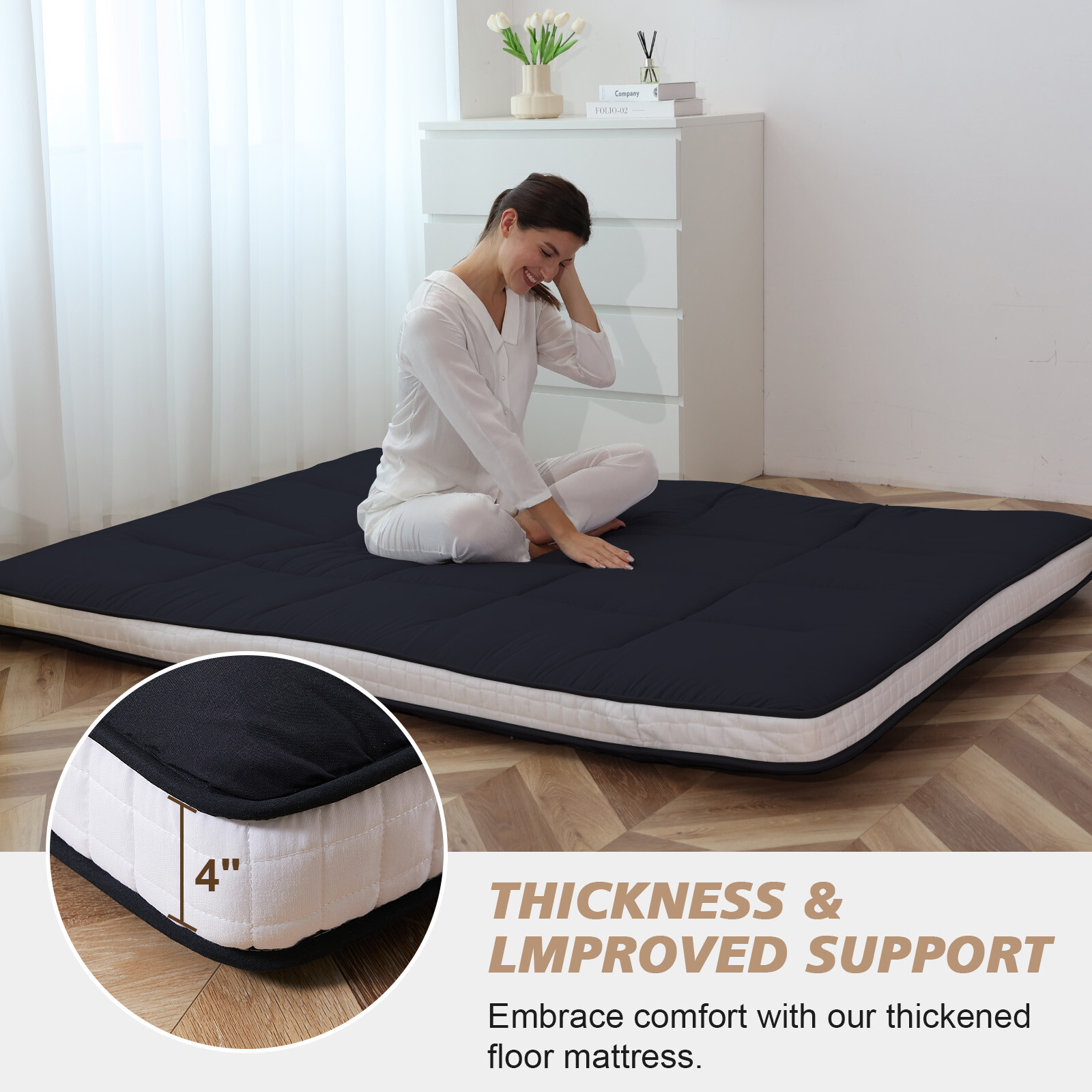 Extra Thick Japanese Sleeping Floor Mattress Foldable Roll Up Futon Tatami Mat