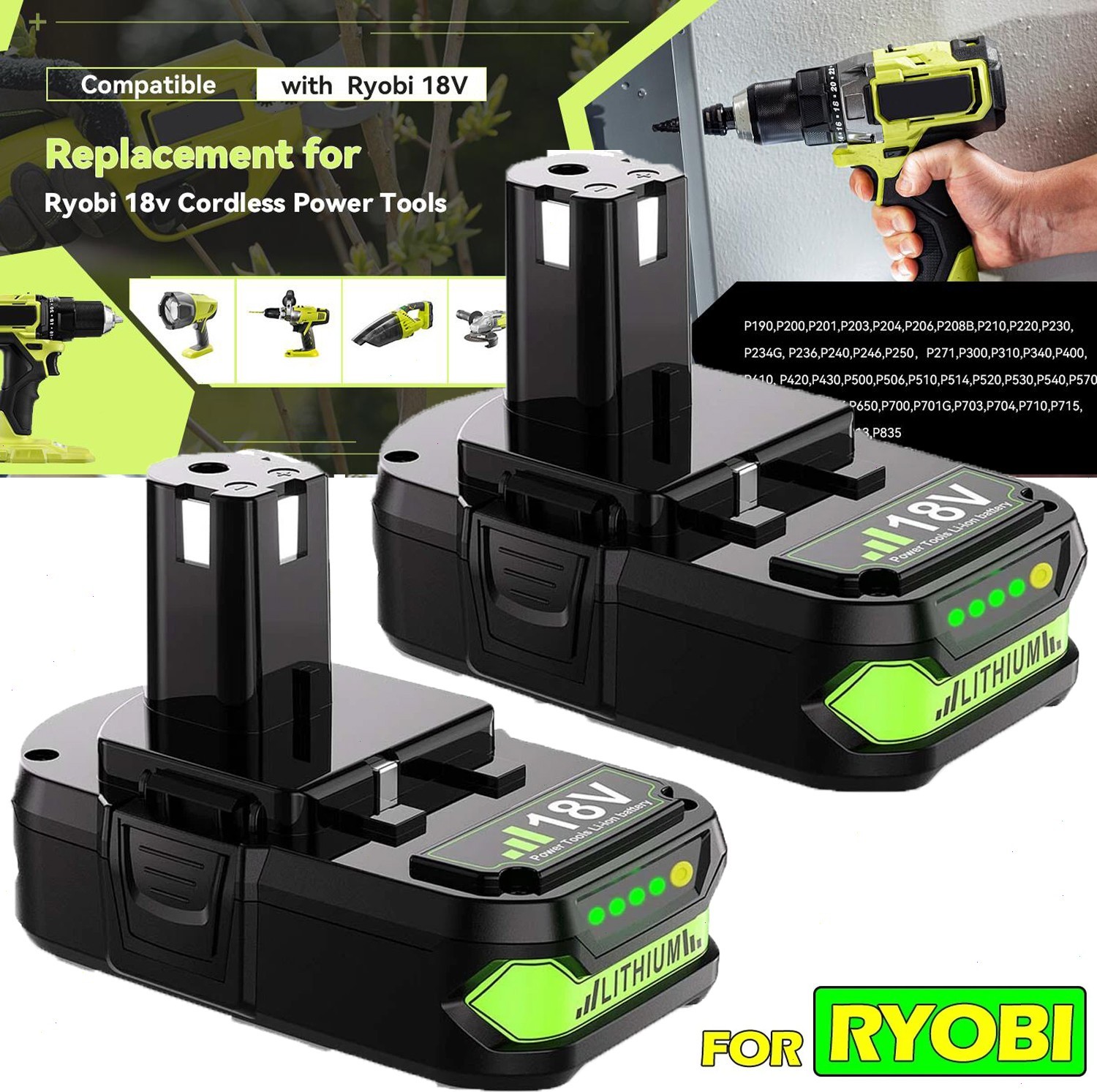 2PACK 2.0Ah For RYOBI 18V Battery /Charger One Plus High Capacity P109 Lithium