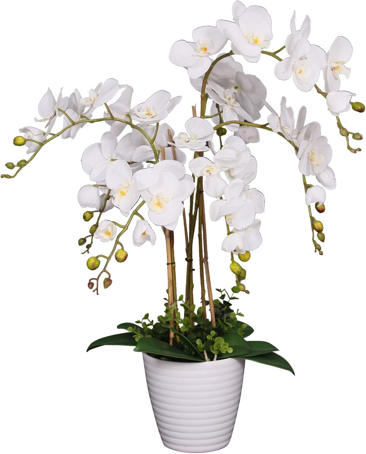 Stunning 2.5′ White Orchid Silk Flower Plant – Elegant Home Decor