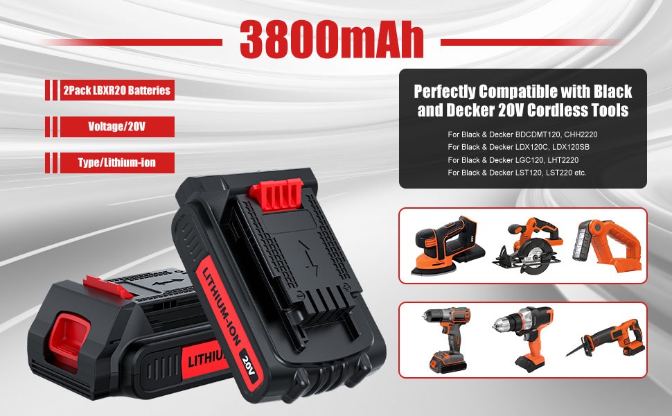 1~6Pcs 20V Replace LB2X4020 for Black Decker 20 Volt MAX Lithium LBXR20 Battery