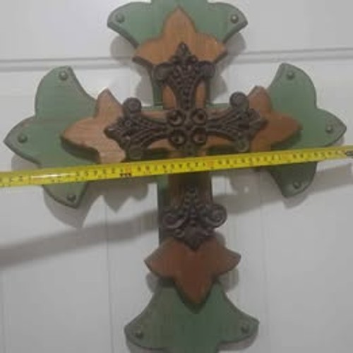 Rustic Layered Wood and Metal Wall crafted Cross home decor