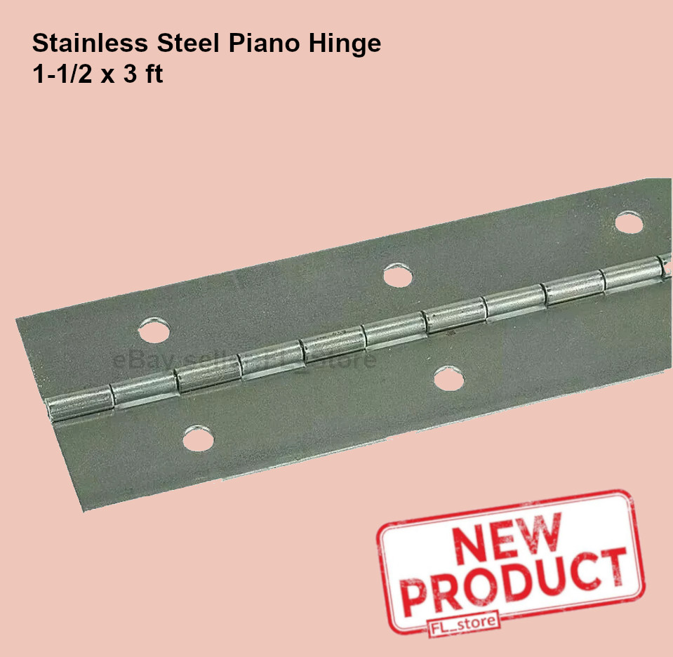 Stainless Steel Piano Hinge 1-1/2 x 3′ Full Surface Continuous Non-removable Pin