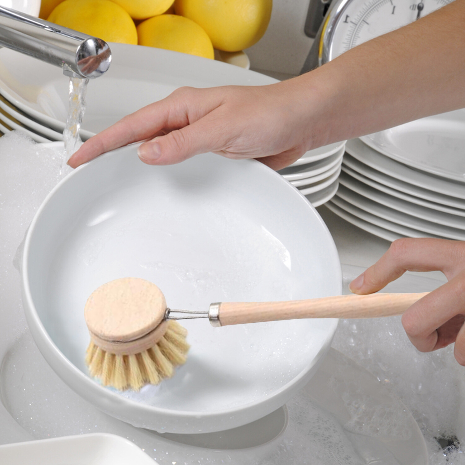 Bamboo Dish Brush Set for Eco-friendly Home Wooden Kitchen Cleaning Set 5 Pieces