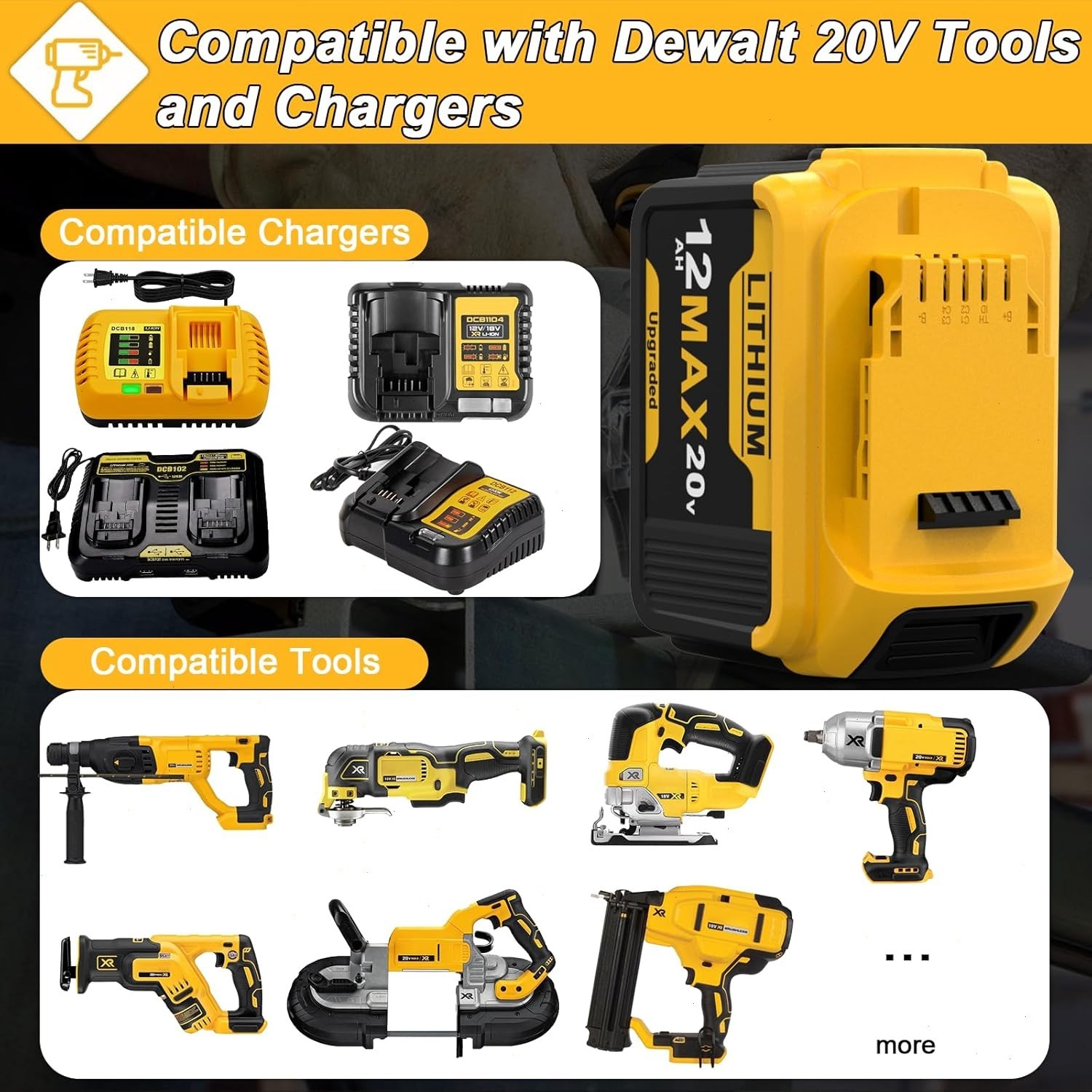 2Pack 12.0AH For DeWalt 20V 20 Volt Max XR Lithium Ion Battery DCB206-2 DCB205-2
