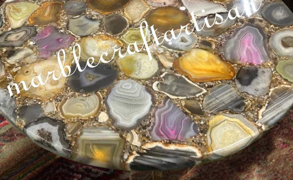 Handmade Mix Agate Round Table Top: Mid Century Modern Furniture for Home Decor