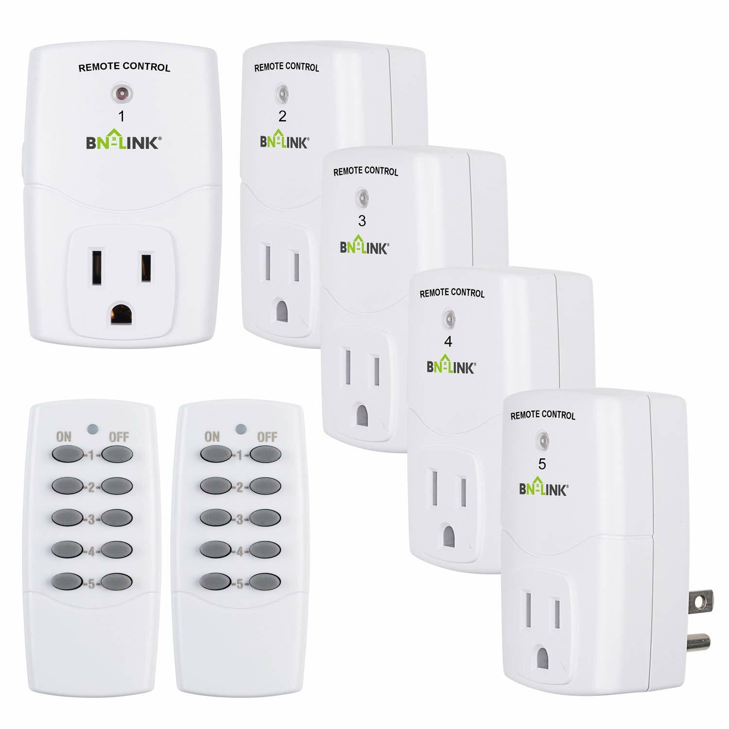 BN-LINK Wireless Remote Control Outlet Plugs with 2 remotes and 5 sockets Indoor