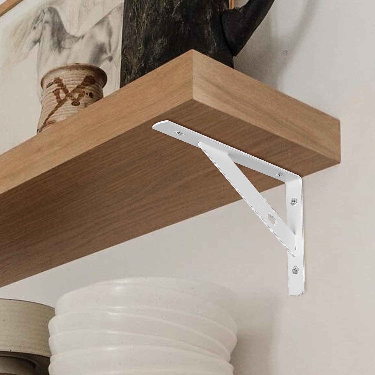 8 Pcs 11.81 x 7.48 Inch Heavy Duty White Metal Shelf Brackets, Wall Mount