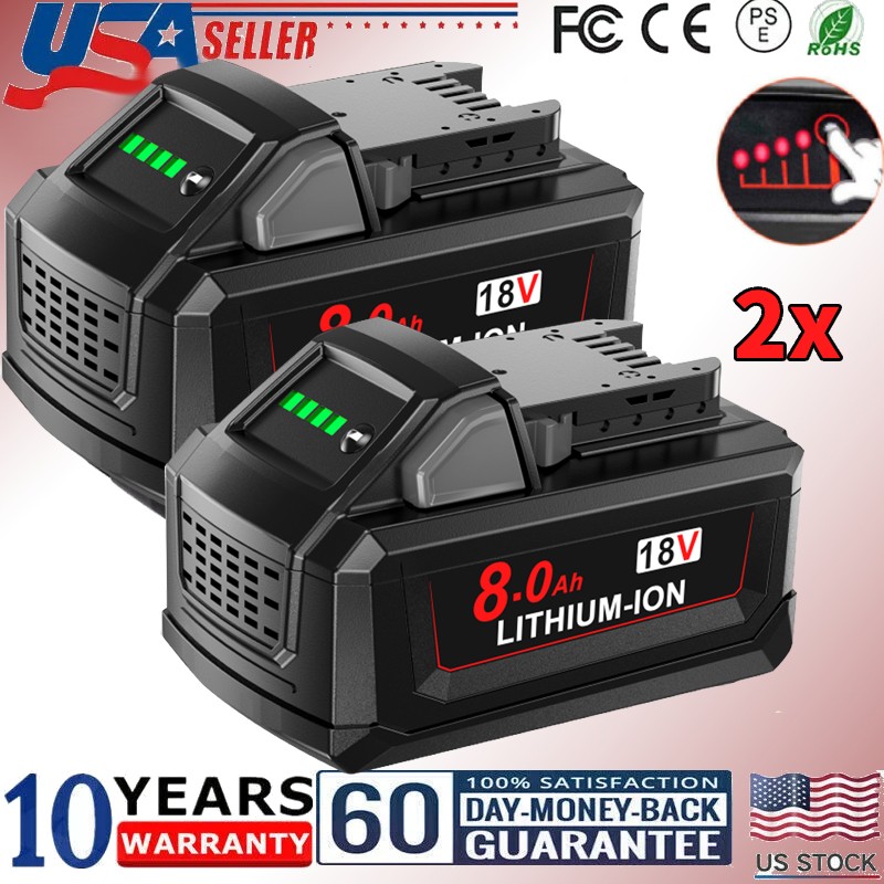 For Milwaukee For M18 2PCS 8.0 AH Extended Capacity Battery 18V 48-11-1840