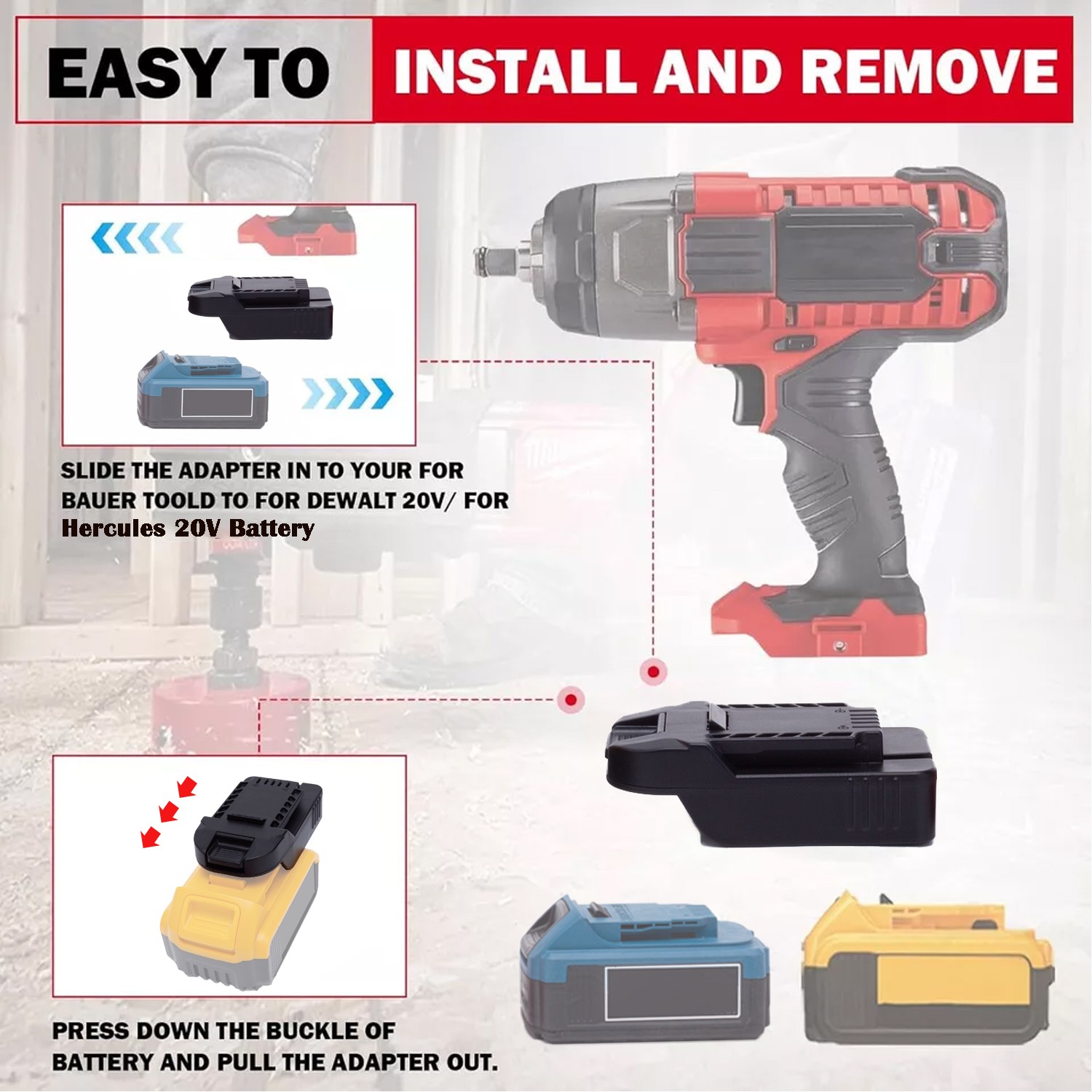 Converter For Dewalt 20V Li-ion Battery Adapter to For Bauer 20V Cordless Tools