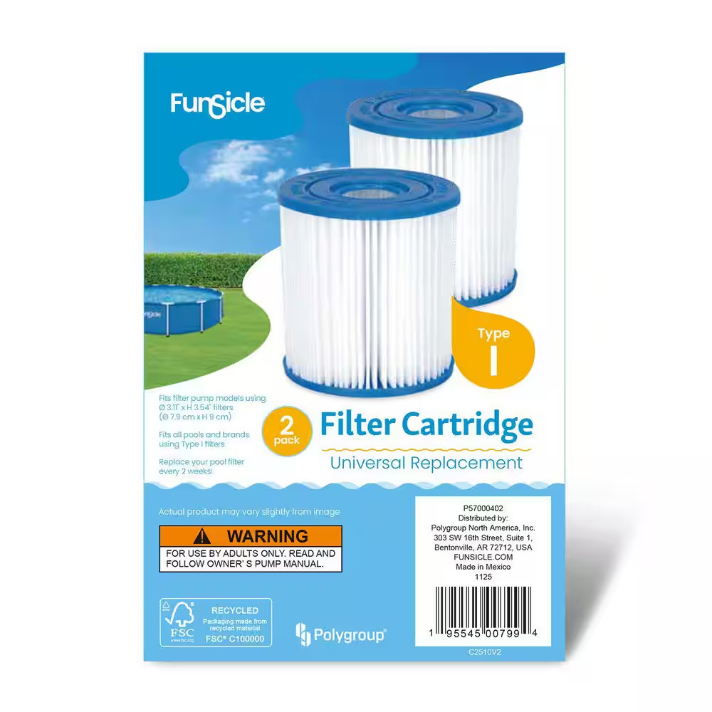 Above Ground Swimming Pool 0.08 Sq. Ft. Filter Cartridge Replacement-Type I (2-P