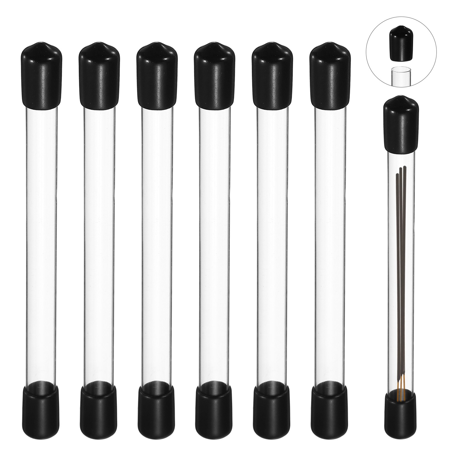 6 Pcs 4.72 x 0.35 Inch Acrylic Incense Tube Storage Container with Black Lid