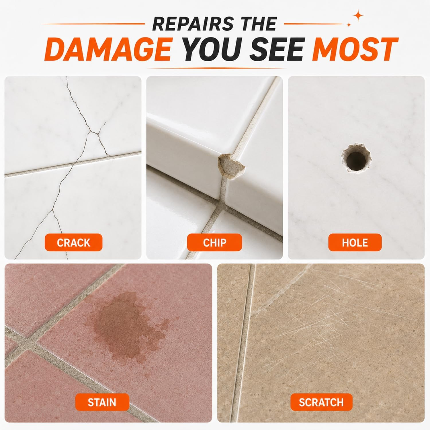 Tile Repair Kit, Ceramic Tile Repair Kit for Chips & Crack (Color Match), Porcel