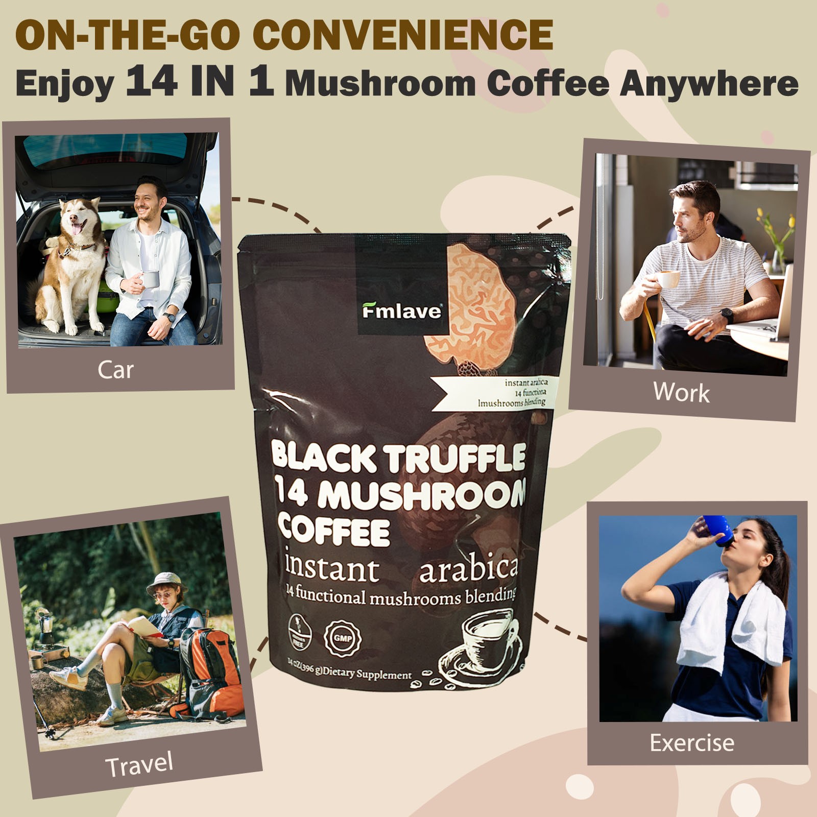 Organic Instant Mushroom Coffee, 14 oz (396 g), 14 – Adaptogenic Mushroom Blend