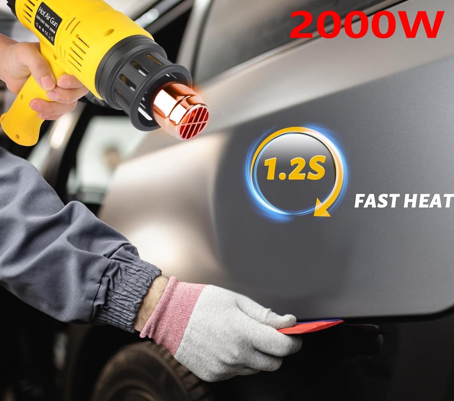 2000W Heat Gun Electric Hot Air Gun Stepless Temperature Heater 4 Nozzles Tool